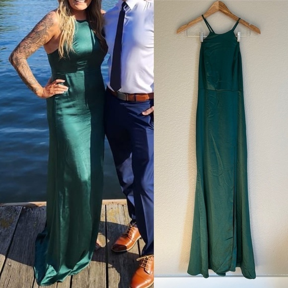 Make it Elegant Emerald Green Satin Strappy Maxi Dres - Picture 1 of 12